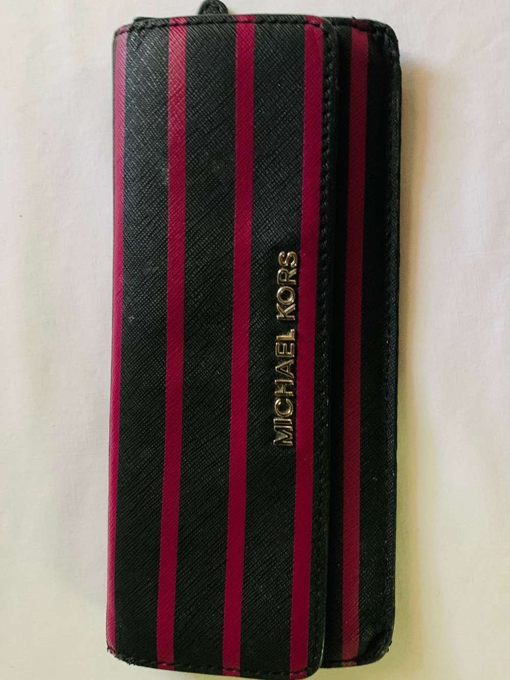 Michael Kors Black and Dark Pink Striped Leather Card Holder wallet